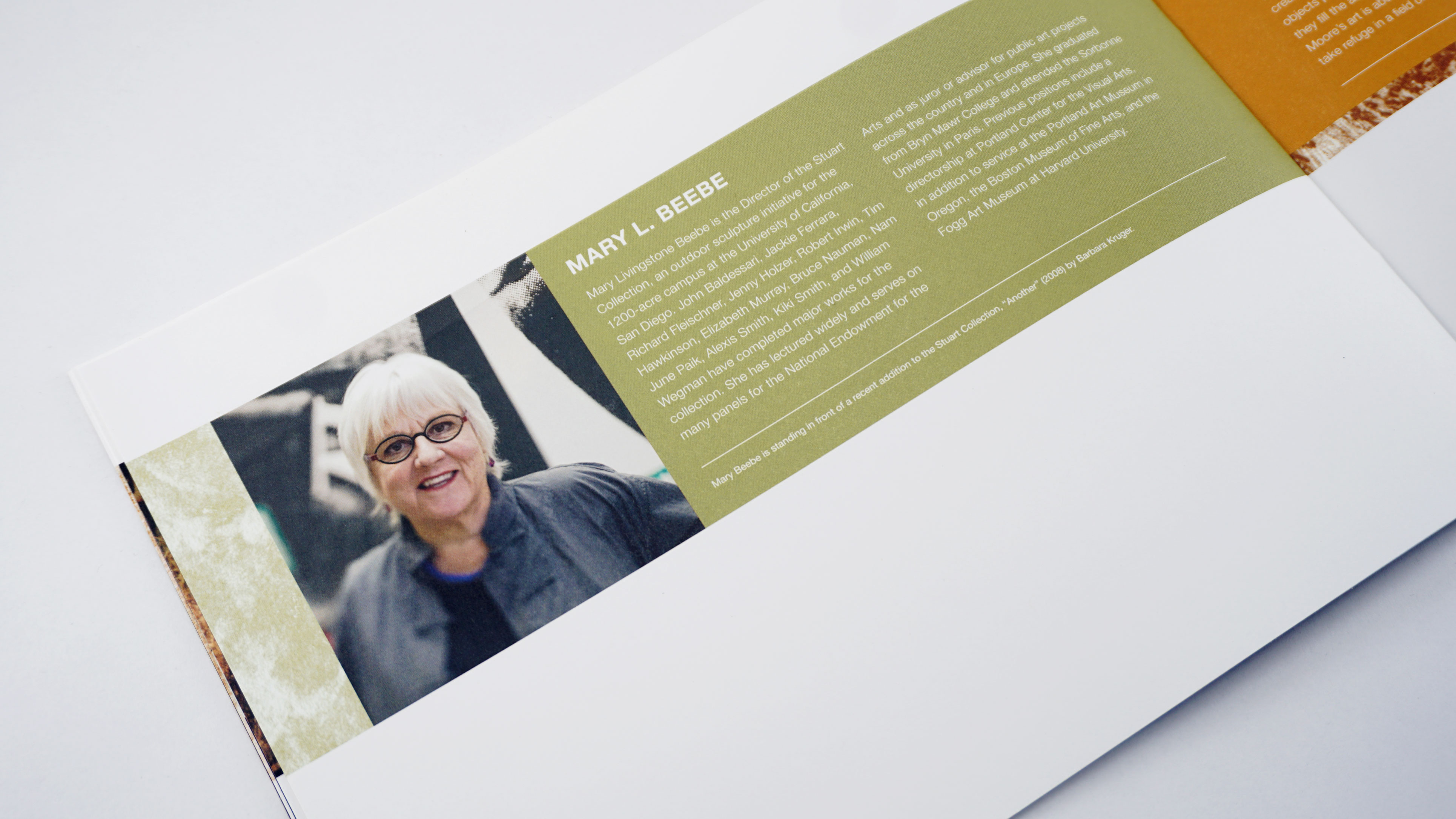 Image of Mary Beebe, a smiling woman with white hair and glasses. Her biographical information is listed next to her in a green box.