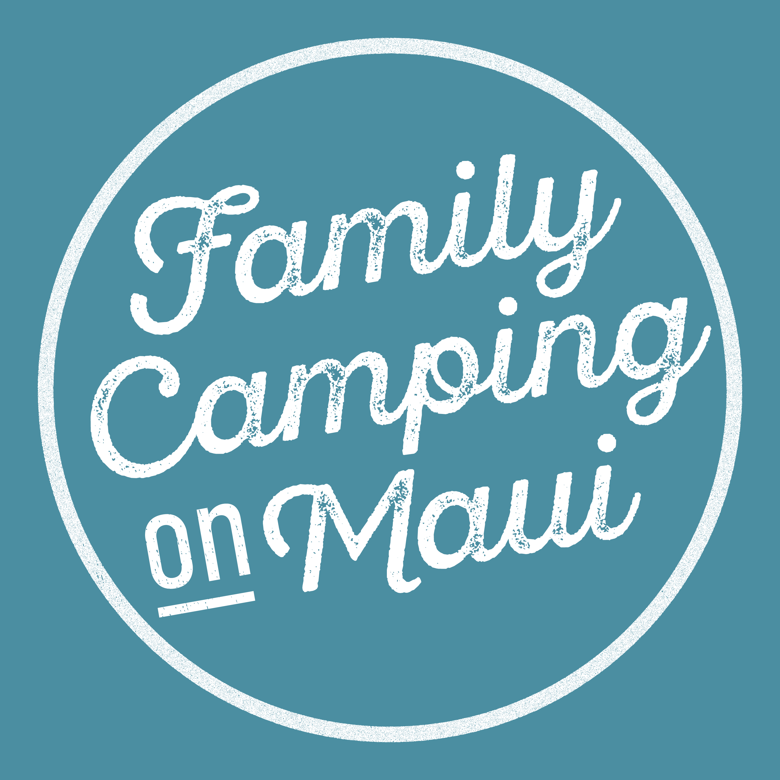 "Family Camping on Maui" in white text on a blue square. Designed by Alexa Lasco.